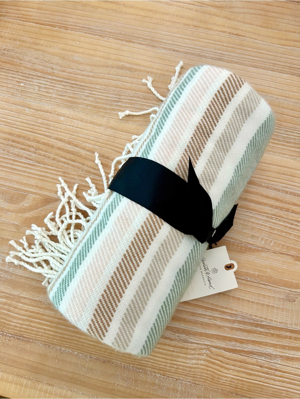 [RARE / SOLD OUT] Hearth & Hand Cozy Stripe Throw Blanket Green Tan NWT - Picture 4 of 5